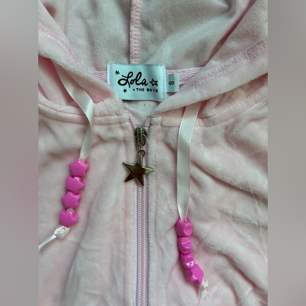 Lola and the Boys Pink Velour Zip-Up Sweater size 8 - Picture 2 of 4